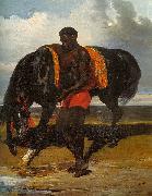 Alfred Dedreux Africain tenant un cheval au bord d'une mer oil painting